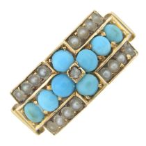 Victorian 15ct gold turquoise & split pearl ring