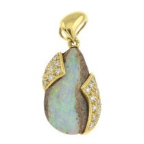 Boulder opal & pave-set diamond pendant