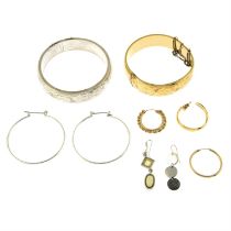 Selection of silver and costume jewellery, to include a mid 20th century silver bangle