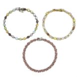 Three gem-set line bracelets