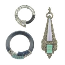 Three pieces of Art Deco gem jewellery