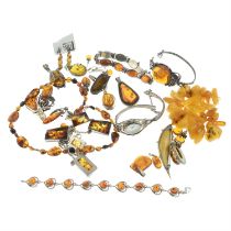 Assorted amber mostly white metal jewellery