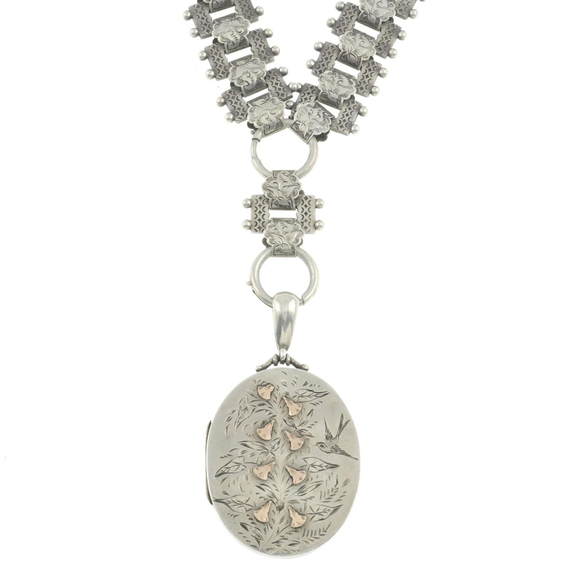 Victorian silver locket, with chain