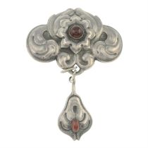 Art Nouveau silver carnelian brooch, by Marcus Hammer