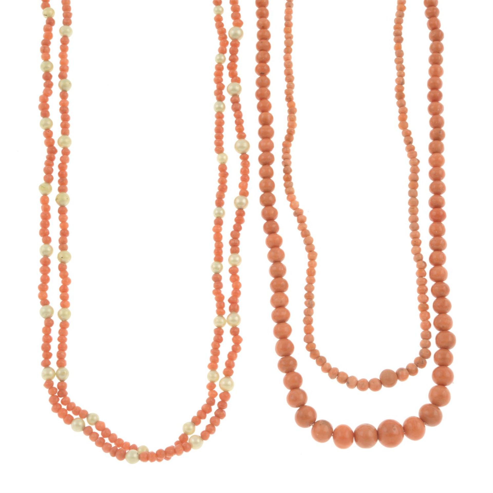 Three mid 20th century coral necklaces