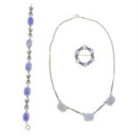 Chalcedony & marcasite jewellery set