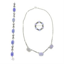 Chalcedony & marcasite jewellery set