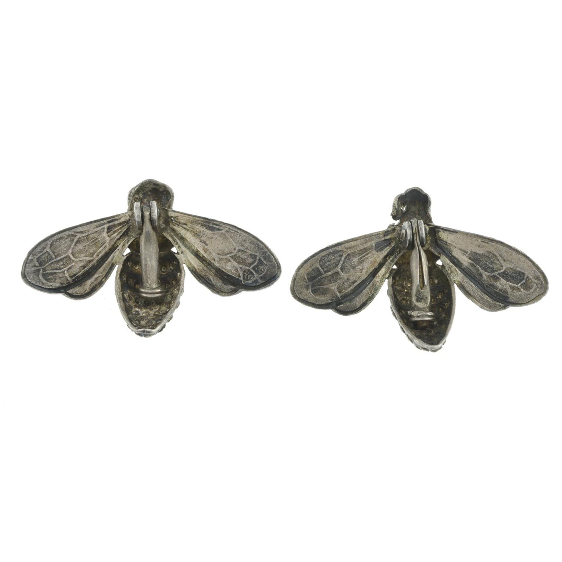 Two late 19th century silver blue enamel bee hat pin heads - Image 2 of 2