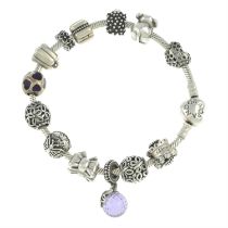 Charm bracelet, with various charms, by Pandora