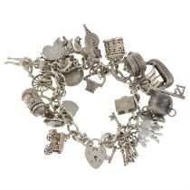Silver charm bracelet, suspending variously designed charms
