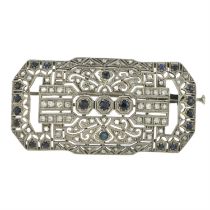 Art Deco silver sapphire & diamond brooch