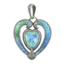 Arts & Crafts silver green & blue enamel pendant, by William Hair Haseler