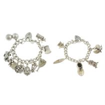 Two mid 20th century silver charm bracelets