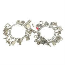 Two silver charm bracelets