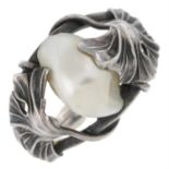 Art Nouveau silver mabé pearl dress ring