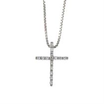 Diamond cross pendant, with 18ct gold chain