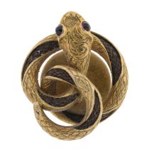 Victorian gold hairwork snake button
