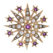 9ct gold ruby & split pearl cluster brooch/pendant