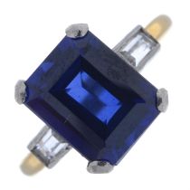 Synthetic sapphire & colourless gem dress ring