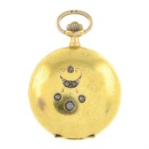 Early 20th century gold full hunter fob watch, with rose-cut diamond highlights.