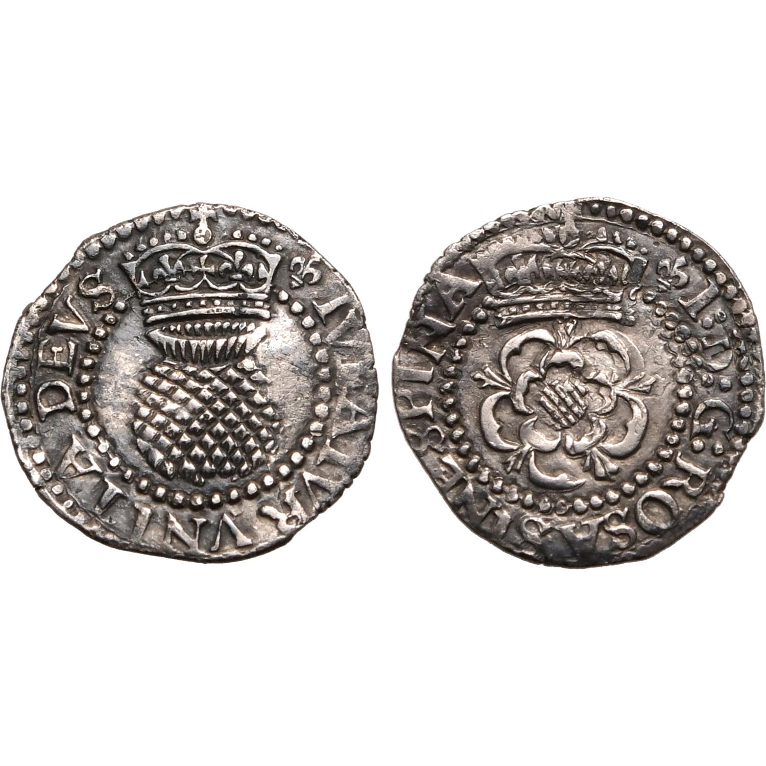 England & Ireland. James I AR Half Groat. 1604-1605. Lis (mintmark) I ...
