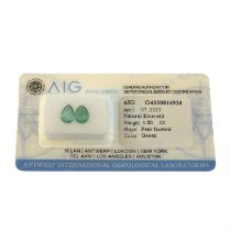 Two pear-shape emeralds, 1.30ct. In AIG seal