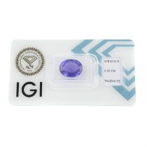 Oval-shape tanzanite, 8.09ct. In IGI seal