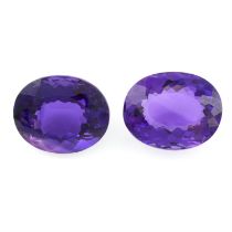 Two oval-shape amethysts, 48.94ct
