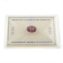 Oval-shape pink tourmaline, 6.00ct. In ICSL seal