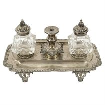 Mid-Victorian silver inkstand.