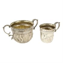Victorian silver twin-handled sugar bowl & matching cream jug.