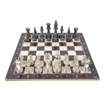Modern silver mounted chess set.