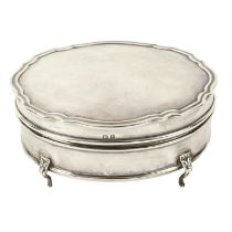 George V silver mounted small oval jewellery box.