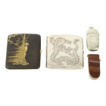 Dragon cigarette case & a Komai style cigarette case; plus two vesta cases. (4).