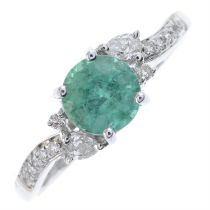 18ct gold emerald & vari-cut diamond ring
