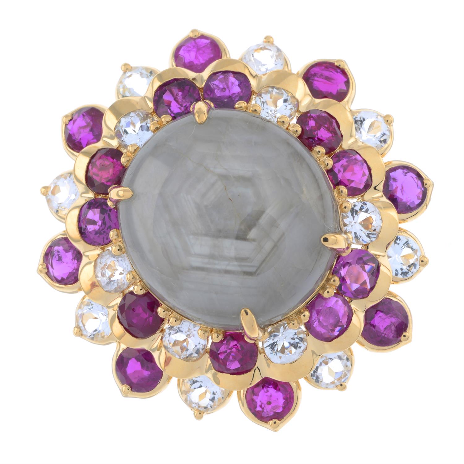 Star sapphire, ruby & colourless gem ring - Image 2 of 4