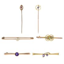Assorted gem-set brooches & stick pins