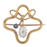 Early 20th gold sapphire & mabe pearl brooch