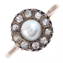 Early 20th century split pearl & diamond cluster ring