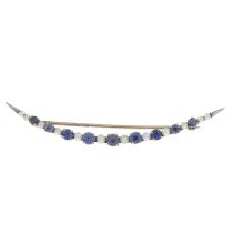 Sapphire & seed pearl crescent brooch