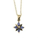 Sapphire floral pendant, with chain