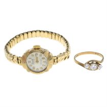 9ct gold cubic zirconia ring & watch