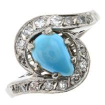 Reconstituted turquoise & diamond ring