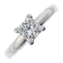 Platinum square-cut diamond single-stone ring