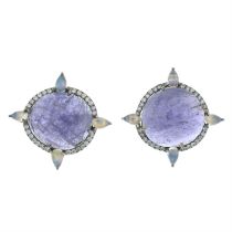 Tanzanite, moonstone & diamond earrings