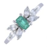 9ct gold emerald & colourless gem ring