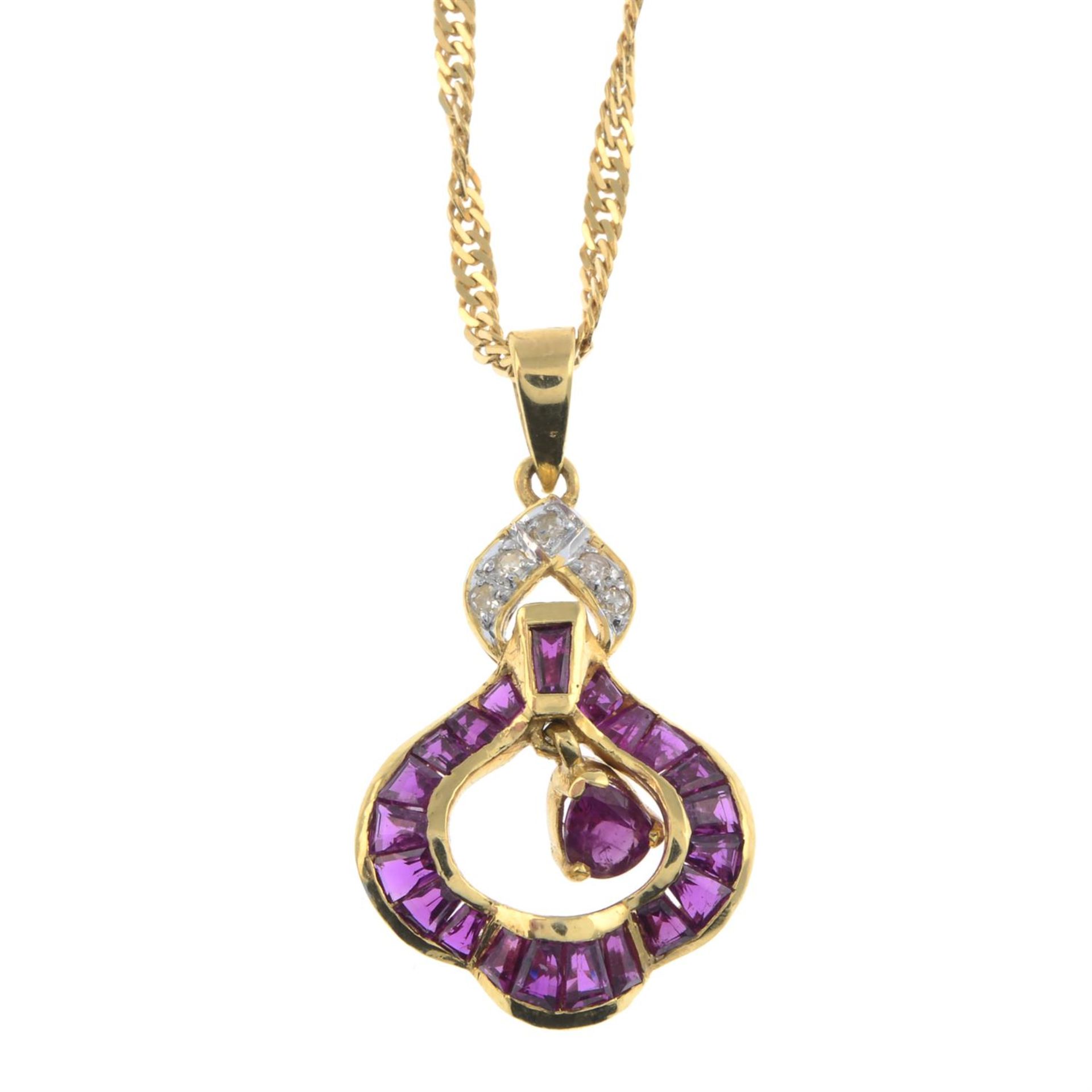 Ruby & diamond pendant, with chain
