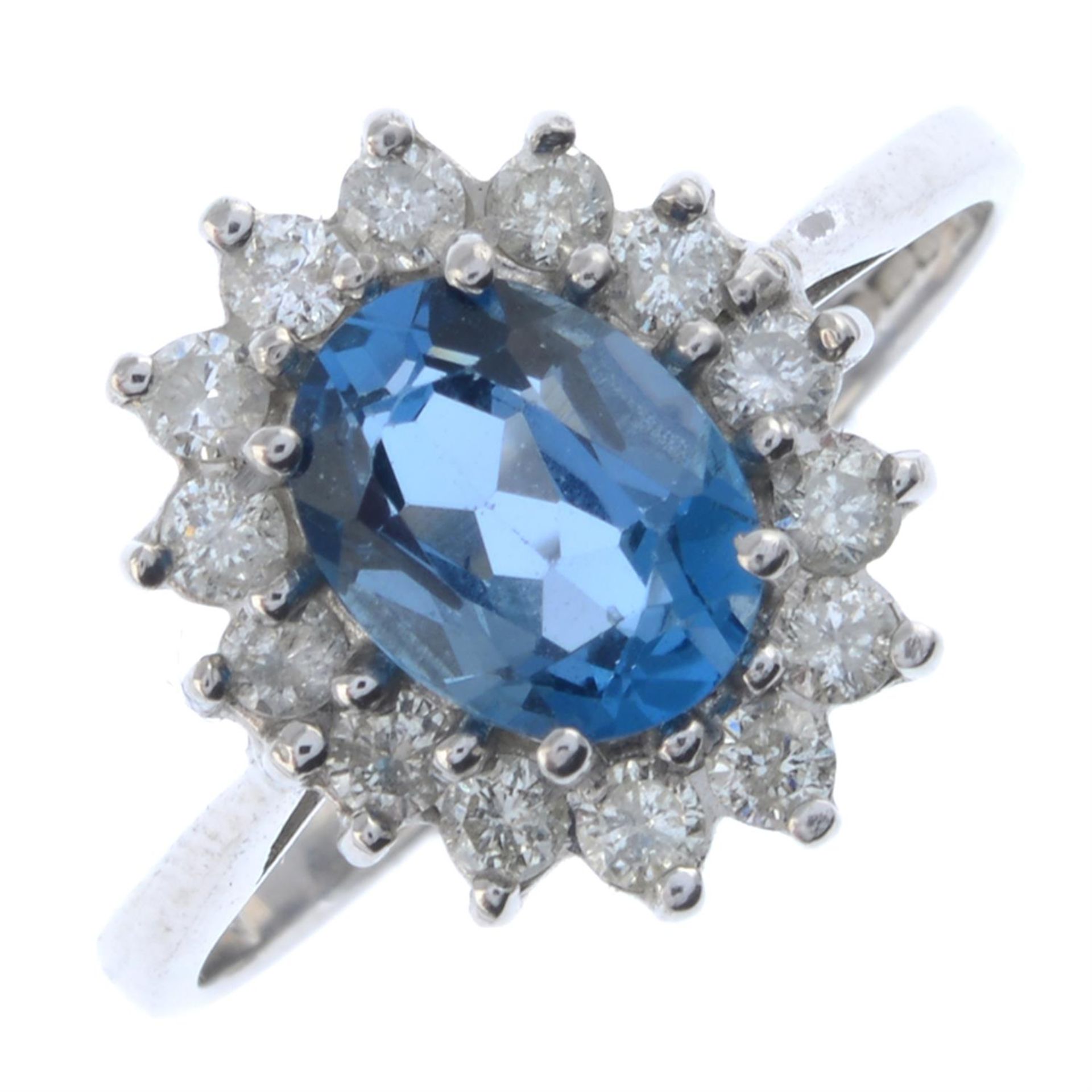 18ct gold blue topaz & diamond ring