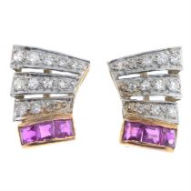 Mid 20th century ruby & diamond earrings