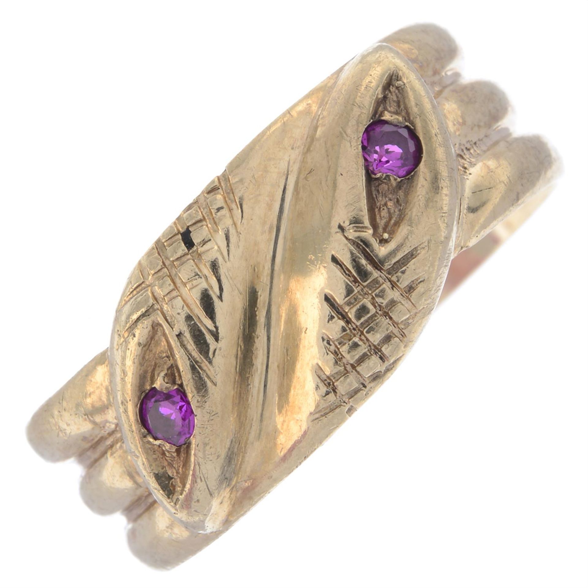 9ct gold synthetic ruby snake ring